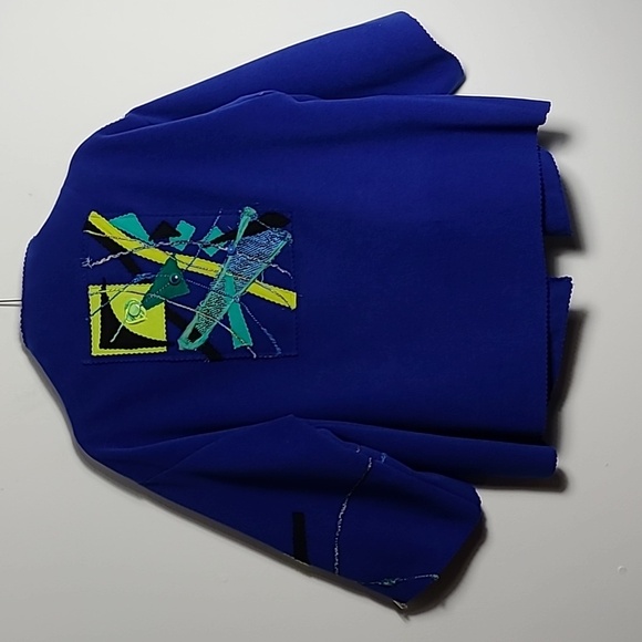 JUST BARB Heavy Weight Abstract Pattern Open Front One Pocket Cardigan Size L/XL - Picture 9 of 16